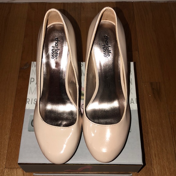 Patent Leather Rounded-Toe Wedges- Nude Size 8 - Picture 2 of 5